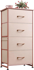 WLIVE 4 Drawers Dresser for Bedroom, Pink Rose Gold Fabric Clothes Storage Organizer Unit, Dresser for Hallway, Entryway, Clo