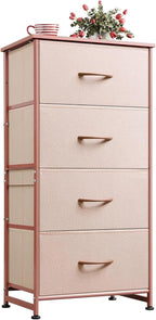 WLIVE 4 Drawers Dresser for Bedroom, Pink Rose Gold Fabric Clothes Storage Organizer Unit, Dresser for Hallway, Entryway, Clo
