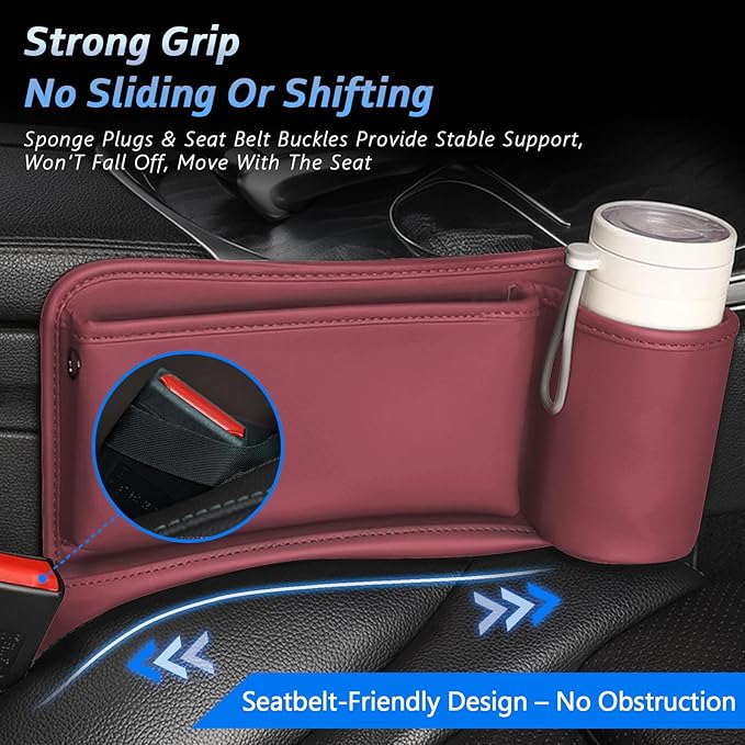 Car Seat Gap Filler Organizer 2 Pack, Car Seat Organizer with Cup Holders, 3-in-1 Removable Auto Organizer for Women, Universal Fit SUV Truck Fill The Gap Between Seats & Console (Red)
