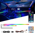 Upgraded Dreamcolor Acrylic Car Interior Lights RGB LED Strip Lights APP Control Zoned Control System 252 Color Modes DIY Fiber Optic Ambient Lighting Kits 2 in 1 Music Car Neon Lights