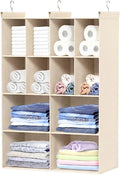 Ofiray-home 4 Tier Hanging Closet Organizer, 12 Compartments Sweater Organizer for Closet with 3 Sturdy Hooks, Closet Organiz