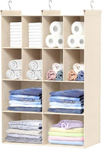 Ofiray-home 4 Tier Hanging Closet Organizer, 12 Compartments Sweater Organizer for Closet with 3 Sturdy Hooks, Closet Organiz