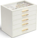 VLANDO 5 Layer Jewelry Box for Women, Glass Lid Jewelry Organizer with 5 Drawers for Necklaces Rings Earrings Bracelets - Clo