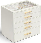 VLANDO 5 Layer Jewelry Box for Women, Glass Lid Jewelry Organizer with 5 Drawers for Necklaces Rings Earrings Bracelets - Clo