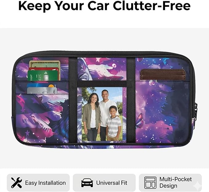 American Flag Car Sun Visor Organizer Tactical Car Accessories with Zipper Visor Storage Pouch Visor Organizer Car Sun Storage Pocket with Zipper,Wolf Print