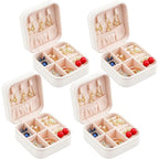 Neveika Portable Travel Mini Jewelry Box Leather Jewellery Ring Organizer Case Storage Gift Box Girls Women (4pcs White).