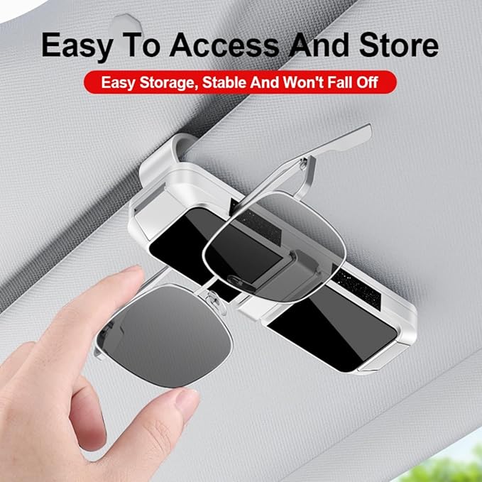 Universal Car Sun Visor Double-Layer Glasses Holder,Practical Visor Sunglasses Holder Clip,Space-Saving Car Interior Accessory,car Sunglass Holder that Can Hold Two Pairs of Glasses (White)
