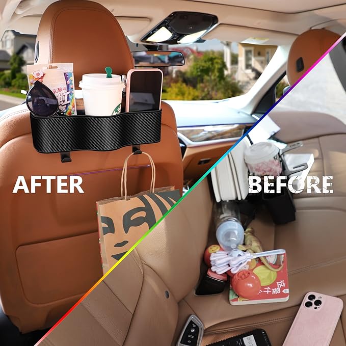 Headrest Backseat Organizer With Cup Holders, Perfect for Eating in Car, Kids' Seat Back Organizer, Food Table, Sauce Holder, Travel Accessories (2 Pack)