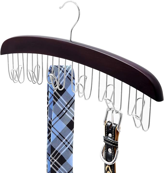Belt Hanger Organizer for Closet: Ohuhu 2 Pack 12 Hooks Max 36 Belts Tie Rack Wooden Belt Holder for Storage 360 Degree Rotat