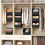 Homsorout Collapsible Hanging Closet Organizer - 3 Tier Closet Shelves Storage System with Hooks, Fabric Hanging Storage Bins