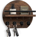 Nekon Key Holder for Wall - 9.8 Inch Apartment Wall Decor with Shelf and 8 Key Hooks, Circular Wood Key Hanger for Home Decor