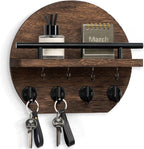Nekon Key Holder for Wall - 9.8 Inch Apartment Wall Decor with Shelf and 8 Key Hooks, Circular Wood Key Hanger for Home Decor