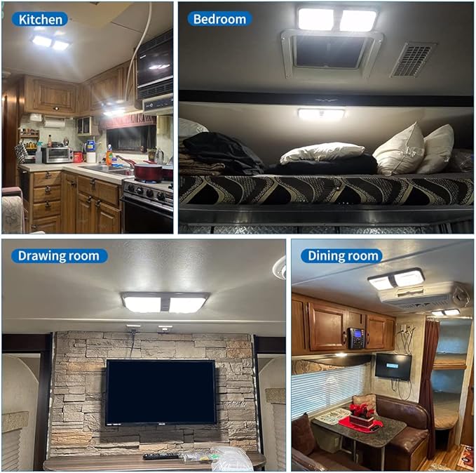 12V Led RV Ceiling 1100 Lumen Double Dome Light | RV Interior Lighting Fixture with ON/Off Switch for RV Trailer Camper Truck Van Boat Car (5 Pack Natural White 4000-4500K)