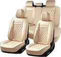 Huidasource Beige Seat Covers Full Set, Nappa Leather Seat Cover Hollow Design Airbag Pops, Front ＆ Back Seat, 5 Layers Seat 