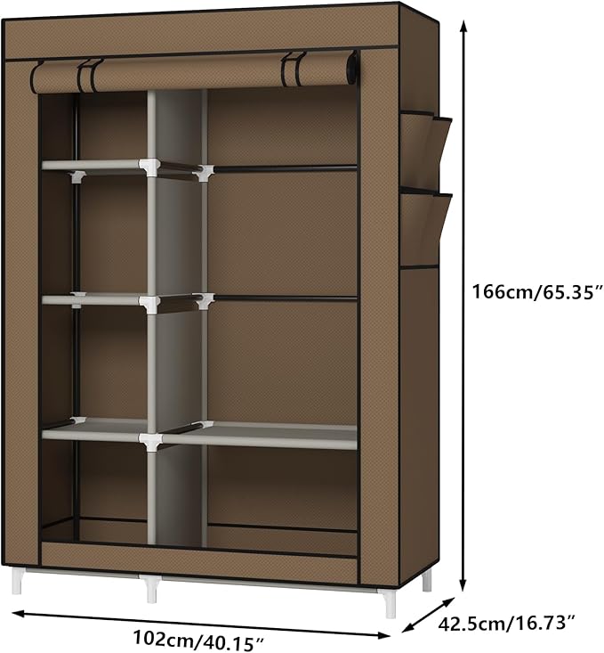 Calmootey Portable Closet Organizers, Clothing Storage, Wardrobe with 6 Shelves and Hanging Rod, Non-Woven Fabric Cover with 
