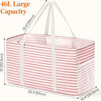 Lifewit Extra Large Tote Bag, Reusable Grocery Bags with Metal Wire Frame and Handles, Standing Utility Foldable Shopping Bags for Storage, Picnics, Beach, Laundry, Car, 46L, 2 Pack, Pink and Blue