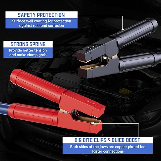 Heavy Duty Jumper Cables, 0 Gauge 30 Feet 1000AMP, Automotive Booster Cables for 12V & 24V Cars, Jump Starter for Dead or Weak Batteries, Suitable for 8L Gas & 6L Diesel, Includes Carry Bag