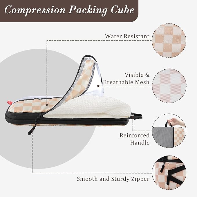 U+U 10 Set Compression Packing Cubes - Ultralight Travel Organizers with Laundry Bag and Cosmetic Bag, Space-Saving Suitcase 