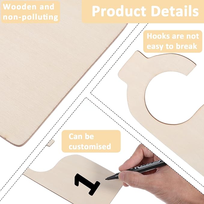 LLOUSSAK 30 Pieces Blank Closet Dividers, Wooden Closet Size Divider, Blank Organizers Hanger Separators Hanging Closets Divi