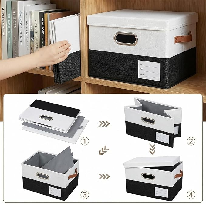 PRANDOM Storage Bins with Lids [3-Pack] Linen Fabric Foldable Storage Boxes Organizer Containers Baskets Cube with Cover for 