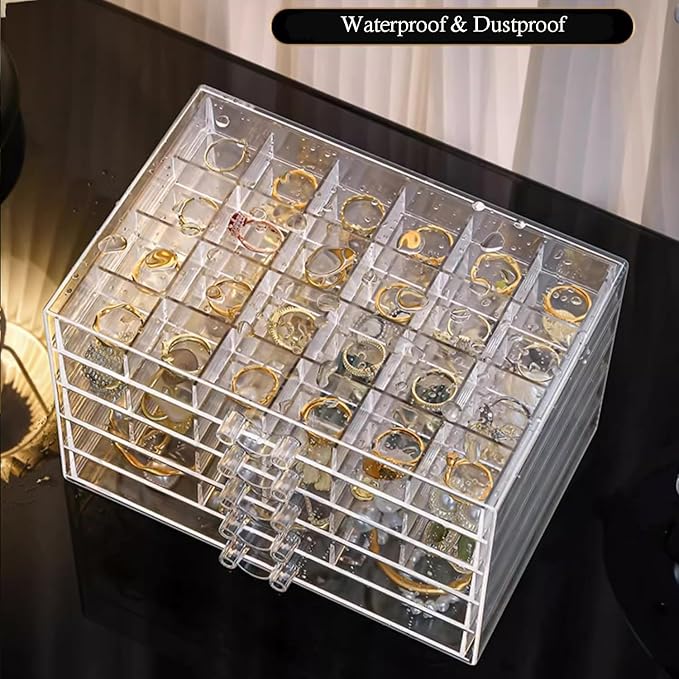 SPAKOWN Earring Organizer, Acrylic Jewelry Holder Organizer with 5 Drawers Stackable Earring Storage Case Jewelry Boxes for W