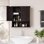 Smuxee Brown Bathroom Cabinet Wall Mounted, Small Medicine Cabinet with 2 Door Adjustable Shelves, Wall Cabinet Over Toilet f