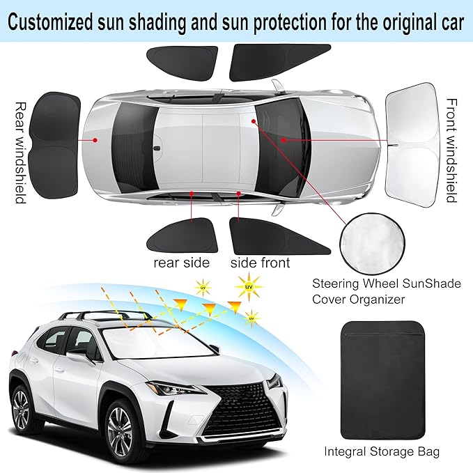 TINGLU Window Shades for Lexus UX 2019-2025 2026 Accessories Car Side Full Windows Windshield Sun Shade Sun UV Rays & Privacy Protection for Camping,Napping,and Relaxing 6PCS