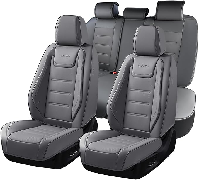 Coverado Car Seat Covers Full Set, Seat Covers for Cars, Car Seat Cover, Car Seat Protector Waterproof, Leather Car Seat Cush