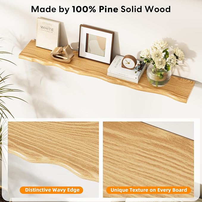 Floating Shelves for Wall Rustic Farmhouse 55 Inch Floating Shelf Bathroom Wooden Shelves for Wall Mounted Live Edge Pine She