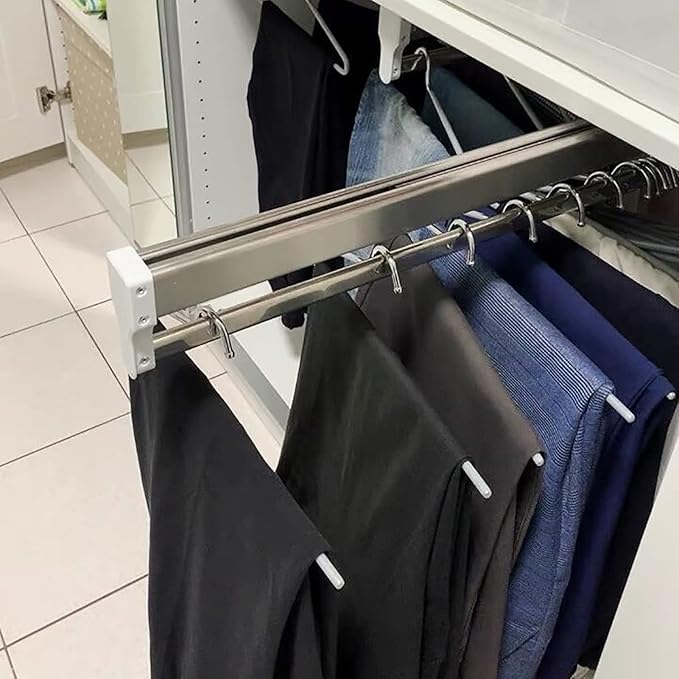 Sliding Wardrobe Closet Rod - Extendable Clothes Rail, Extendable Wardrobe Rail in Steel, Household Space-Saving Pants Storag
