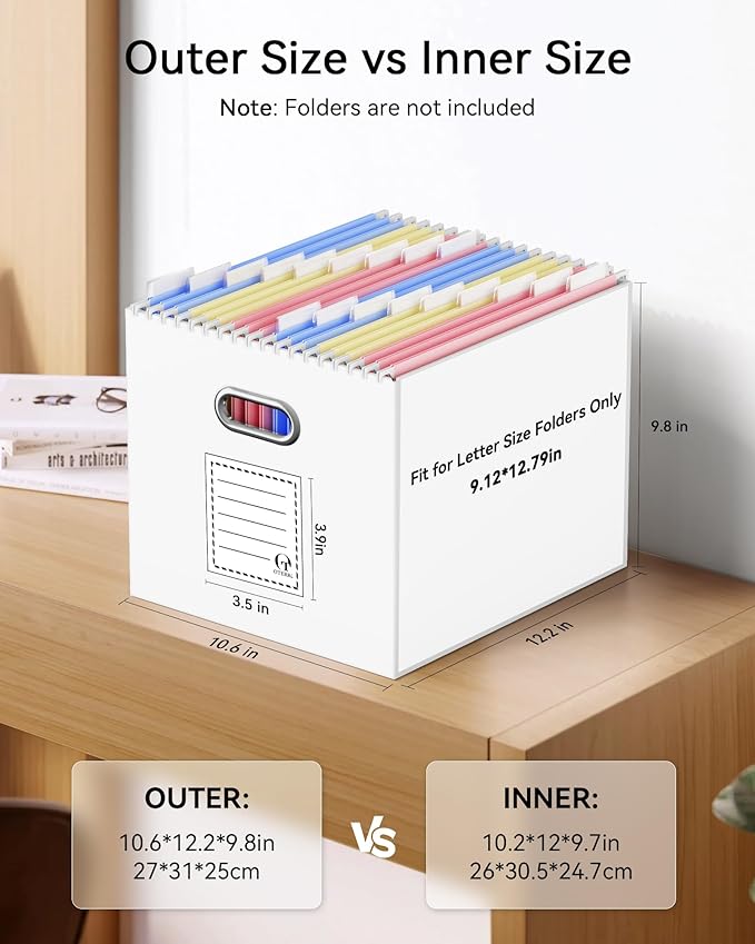 Oterri Large File Organizer Box, Portable Collapsible Cardboard File Folder Organizer with Handle for Letter Size Hanging Fil