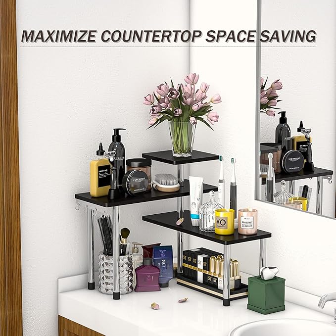 ZHWS Bathroom Counter Organizer Corner Shelf – Bathroom Organization Bamboo 3 Tier Spice Rack Makeup Organizer Bookshelf Spac