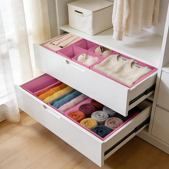 Drawer Organizer Clothes, 16 Pack Dresser Organizer Bins, Foldable Closet Organizers and Storage Fabric Dresser Bins, Shallow