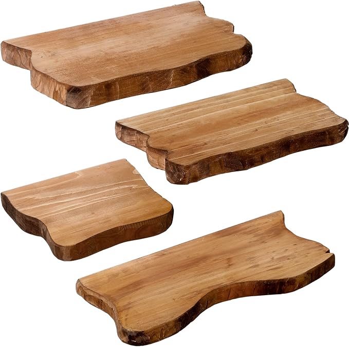 Pinkunn 4 Pcs Floating Shelves for Wall Wooden Live Edge Shelf Wall-Mounted Natural Solid Wood Bedroom Kitchen Storage Living