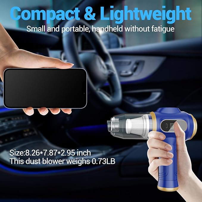 Car Vacuum Portable Cordless 17000Pa Cordless Mini Handheld Vacuums with LCD Display and Multi-Nozzles, High Power Wet and Dr