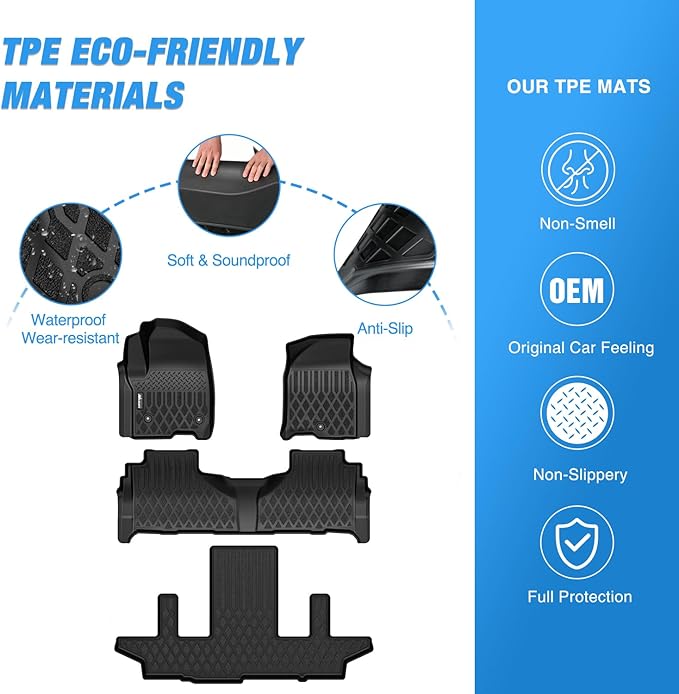 Nilight TPE Floor Mats for Chevy Chevrolet Suburban GMC Yukon XL 7 Seats Bucket Seats 2021 2022 2023 2024 2025 2026 All Weather Custom Fit Heavy Duty Floor Liners