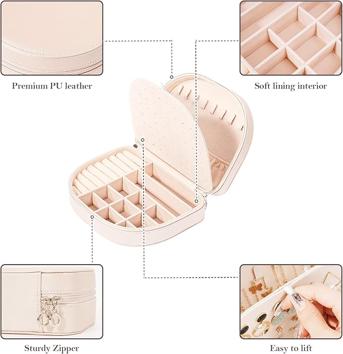 ProCase Travel Size Jewelry Box, Large Portable Seashell-Shaped Jewelry Case, 2 Layer Jewelry Organizer in PU Leather for Wom