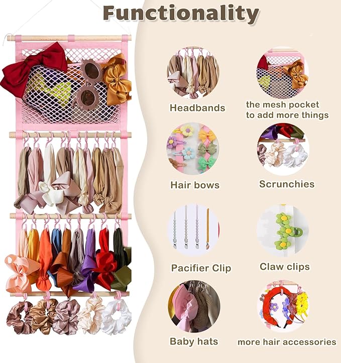 kangaroo Headband Holder Hair Bows Organizer for Baby Girls Large Capacity Bow Holder Hair Accessories Wall Hanging Organizer