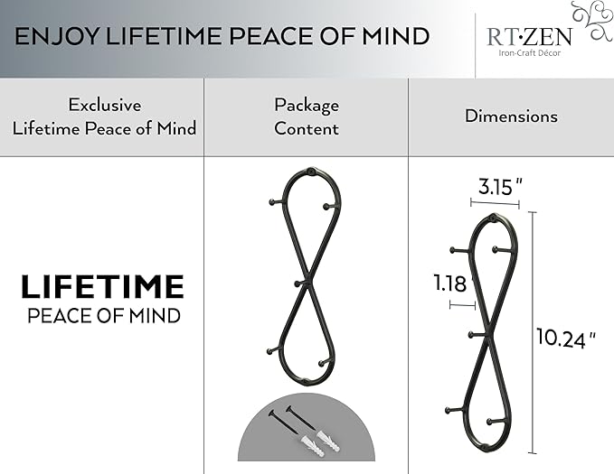 RTZEN Farmhouse Small Key Holder for Wall - Handcrafted Swirl Decorative 5 Key Hooks for Home Entryway - Wrought Iron Wall Mo