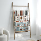 FUIN Extra Wide 6.4ft Wooden Blanket Ladder Living Room Decorative Wal Leaning Farmhouse Quilt Display Holder Rustic Wood Tow