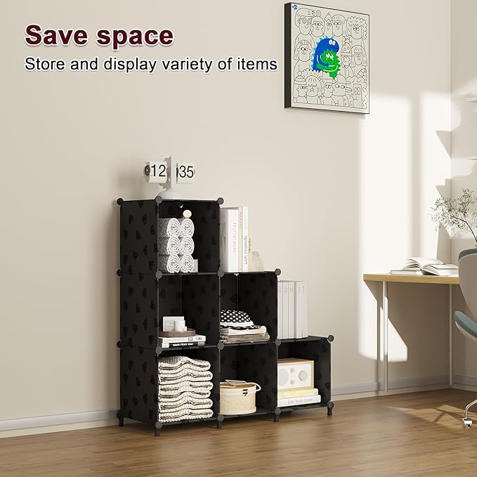 UNKU Cube Storage Organizer, 6 Cube Closet Organizer Storage Shelves, DIY Stackable Bookcase, Clothes Organizer Shelf for Clo
