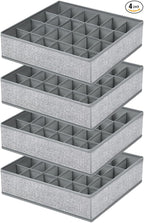 Sock Organizer 4 Pack, Foldable Underwear Drawer Organizer - 24 Cell for Socks, Handkerchiefs, Ties, Belts (Gray)