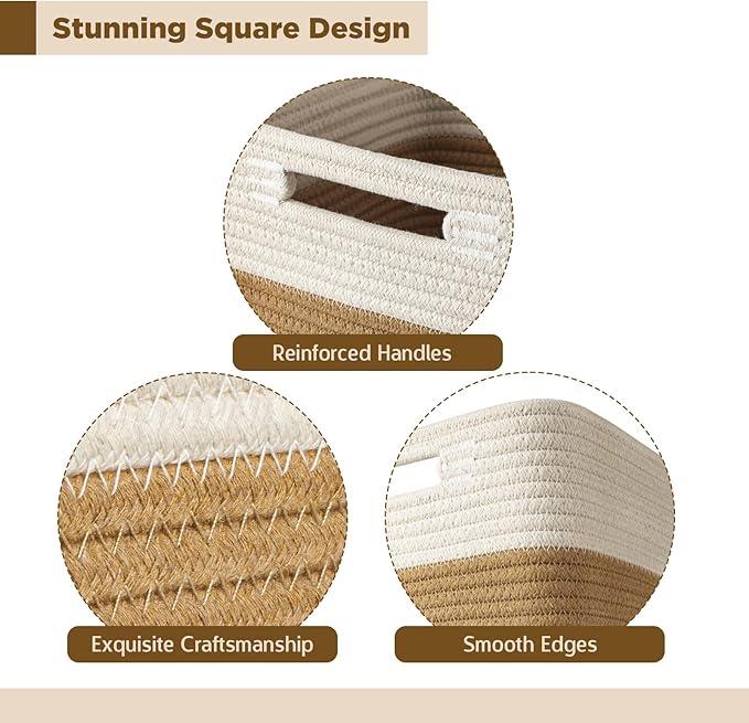 AELS Hand Woven Cotton Baskets for Storage, Cube Storage Bins with Handles, Foldable Collapsible Closet Organizers and Storag
