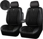 CAR PASS Luxury Faux Leather Car Seat Covers Front Seats, Breathable Soft Velvet Premium Automotive Seat Covers 2 Pack, Armre