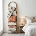 Arched Wooden Blanket Ladder -76in(6-Tier) Natural & Motley Wood - Leaning Wall Decor for Bedroom, Bathroom, Living Room - Ru