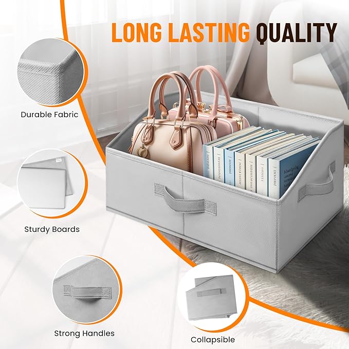 Criusia Closet Organizers Bins 8 Pack - Large Closet Shelf Organizer with Handles - Fabric Trapezoid Home Organization and St