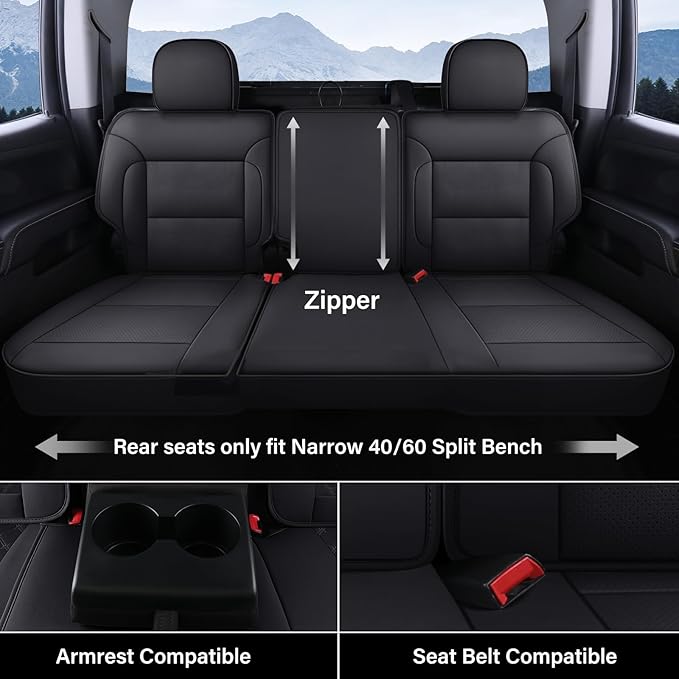 Coverado Full Set Seat Covers Faux Leather(Black) Easy Install,Waterproof, Custom Fit Chevy Silverado/GMC Sierra (2007-2013/2