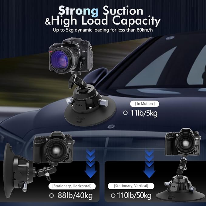 EMART Suction Cup Camera Mount with Adjustable Magic Arm, Metal 6" Suction Cup Mount Compatible with Camera, Action Cam, Phone, Universal 1/4"-3/8" Mount Holes for Windshield, Dash and Smooth Surface
