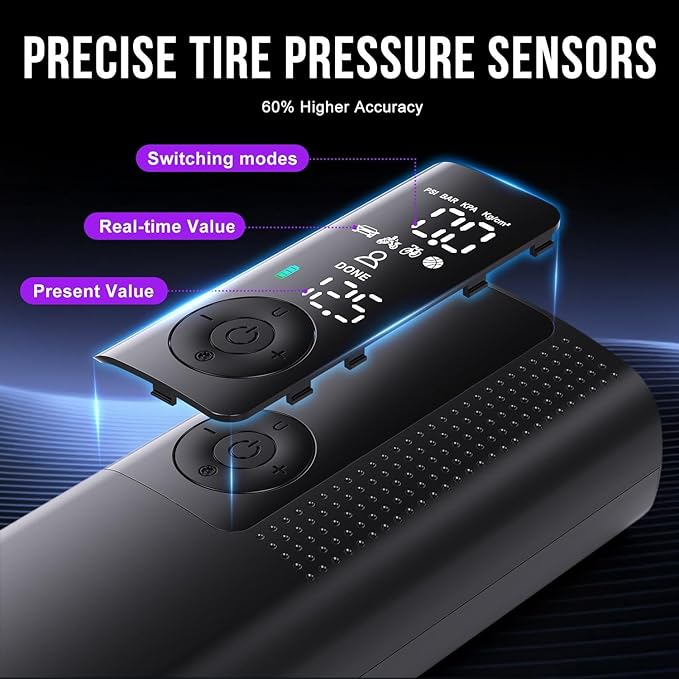 Tire Inflator Portable Air Compressor - Portable Cordless Mini Air Pump with Digital Pressure Gauge, 150PSI 3X Fast Inflation and Auto Shutoff Function Tires Pump for Cars