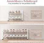 Bumusty 2-Tier Expandable Shoe Rack for Closet, 18“-33” Adjustable Shoe Rack for Small Space, Small Shoe Organizer for Front 